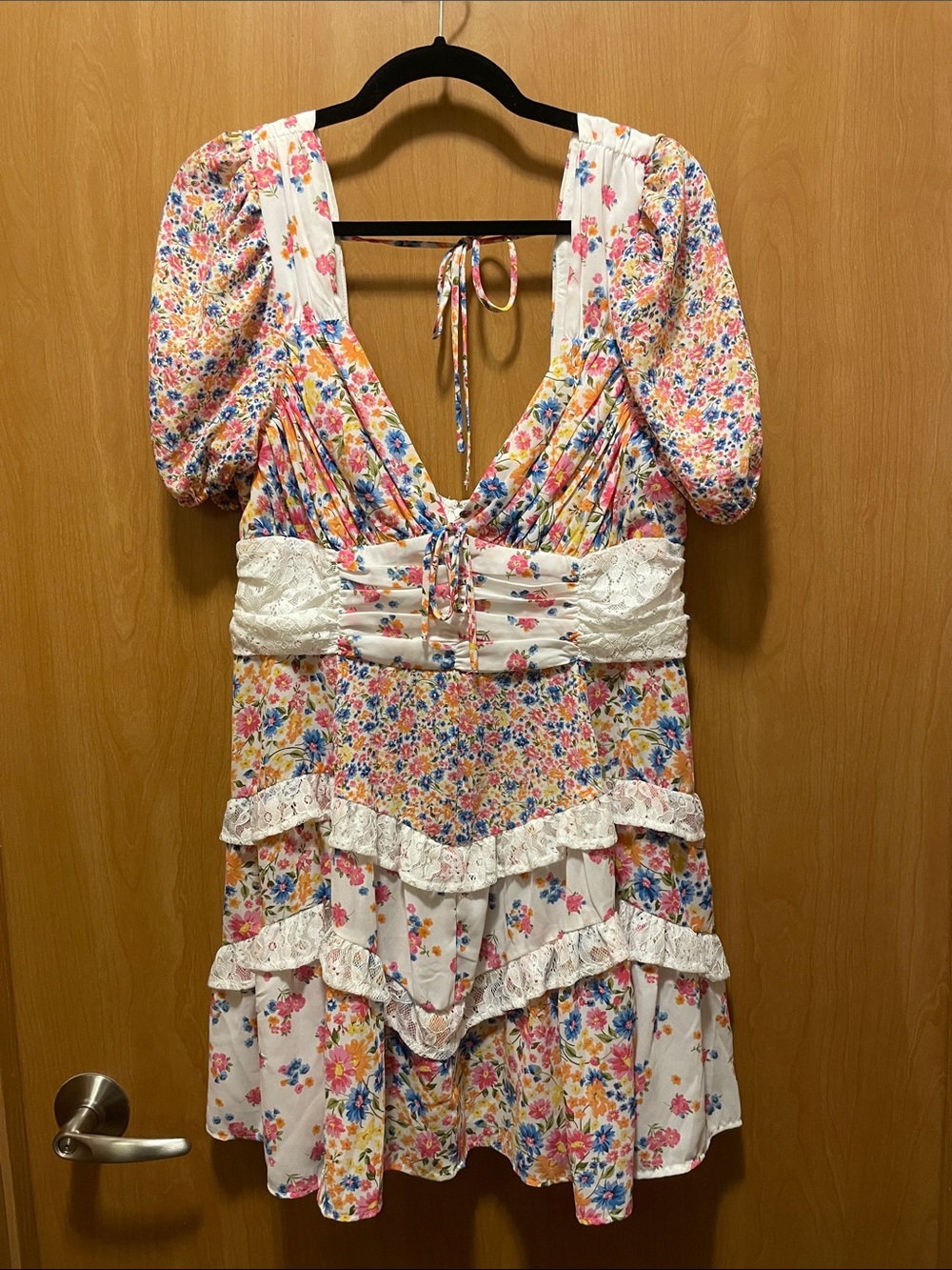 Altar'd State Floral Mini Dress in White, Pink, Yellow, Blue